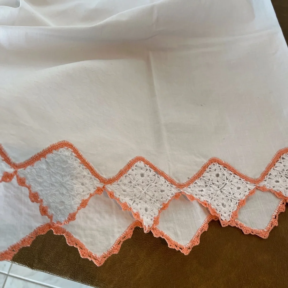 Vintage Set of Two Pillowcases Embellished with Hand-Crocheted Edge